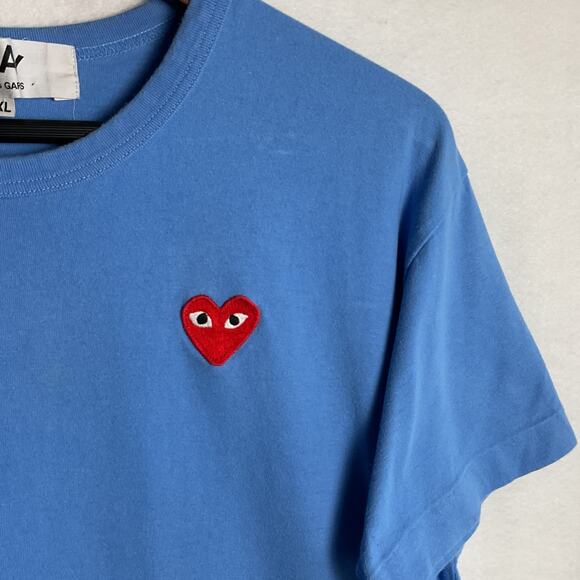 Play Comme Des Garcons Mens Size XL Embroidered Blue Short Sleeve Shirt - Picture 4 of 8